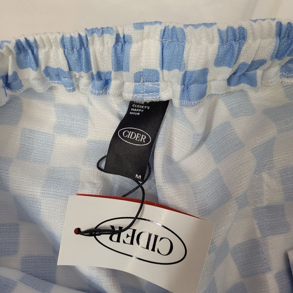 New Cider Blue Check Pull On Wide Leg Pants With Pockets M — image 4 of 8